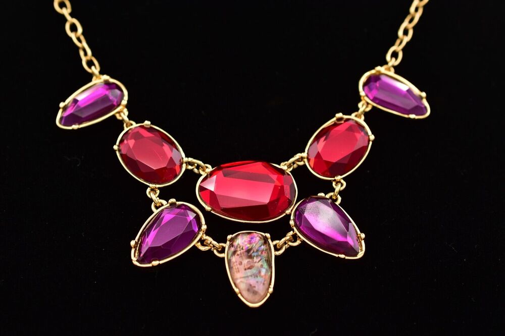 Ralph Lauren Y2K Vintage Glass Crystal Collar Necklace Purple RLL Signed BinBH